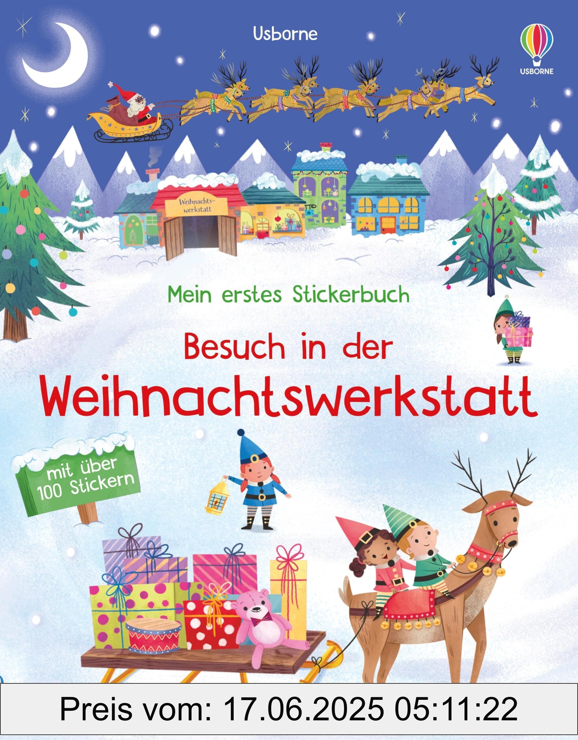 Binding : pocket_book, Edition : 1., Label : Mein erstes Stickerbuch : Besuch in der Weihnachtswerkstatt : mit über 100 Stickern die Wichtel im Weihnachtsdorf besuchen – Stickerheft ab 3 Jahren, medium : pocket_book, numberOfPages : 32, publicationDate : 2024-09-12, releaseDate : 2024-09-12, languages : german, ISBN : 1035701898