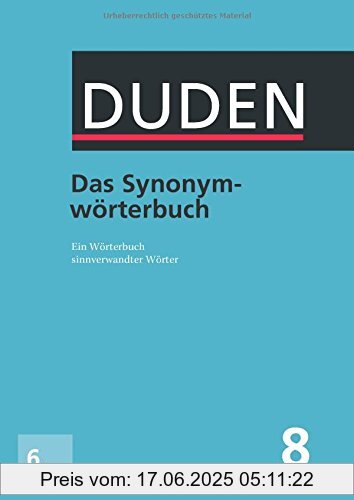 Binding : Gebundene Ausgabe, Edition : 6., vollst. überarb. u. aktual. Aufl., Label : Bibliographisches Institut, Publisher : Bibliographisches Institut, medium : Gebundene Ausgabe, numberOfPages : 1136, publicationDate : 2014-09-17, authors : Dudenredaktion, languages : german, ISBN : 3411040866