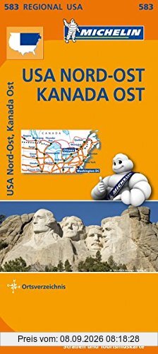 Michelin USA Nord-Ost, Kanada Ost: Straßen- und Tourismuskarte 1:2.400.000 (MICHELIN Regionalkarten)