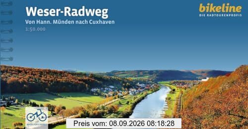 Weser-Radweg: Von Hann. Münden nach Cuxhaven, 1:50.000, 520 km, GPS-Tracks Download, LiveUpdate (Bikeline Radtourenbücher)