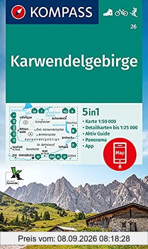 KOMPASS Wanderkarte Karwendelgebirge: 5in1 Wanderkarte 1:50000 mit Aktiv Guide, Detailkarten und Panorama inklusive Karte zur offline Verwendung in ... Skitouren. (KOMPASS-Wanderkarten, Band 26)