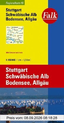 Falk Regionalkarte Stuttgart - Schwäbische Alb - Bodensee - Allgäu 1:150 000