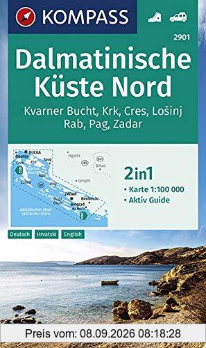 KOMPASS Wanderkarte Dalmatinische Küste Nord: 2in1 Wanderkarte 1:100000 mit Aktiv Guide. (KOMPASS-Wanderkarten, Band 2901)