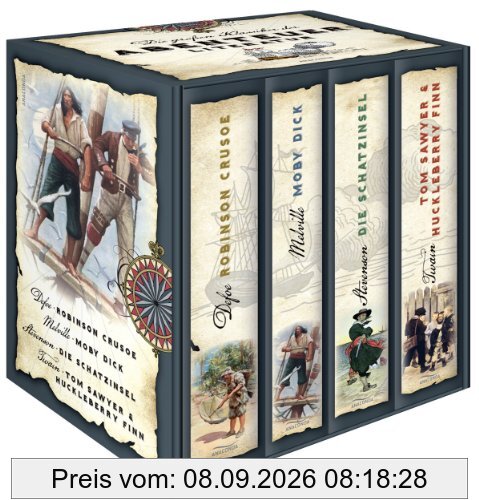 Die großen Klassiker der Abenteuerliteratur (im Schuber) - Robinson Crusoe - Moby Dick - Die Schatzinsel - Tom Sawyer & Huckleberry Finn