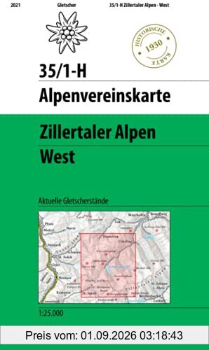 Zillertaler Alpen West - Historische Karte: Aktuelle Gletscherstände (Alpenvereinskarten)