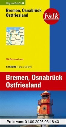Falk Regionalkarte Bremen - Osnabrück - Ostfriesland 1:150 000