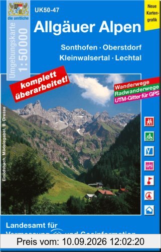 UK50-47 Allgäuer Alpen: Sonthofen, Oberstdorf, Immenstadt i.Allgäu, Oberstaufen, Kleinwalsertal, Lechtal, Pfronten, Naturpark Nagelfluhkette, Warth ... Karte Freizeitkarte Wanderkarte)