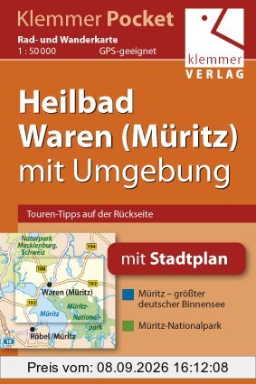 Klemmer Pocket Rad- und Wanderkarte Heilbad Waren (Müritz) mit Umgebung: GPS geeignet, Touren-Tipps auf der Rückseite, 1:50000