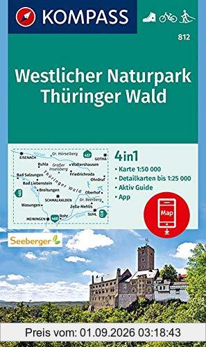KOMPASS Wanderkarte Westlicher Naturpark Thüringer Wald: 4in1 Wanderkarte 1:50000 mit Aktiv Guide und Detailkarten inklusive Karte zur offline ... Langlaufen. (KOMPASS-Wanderkarten, Band 812)