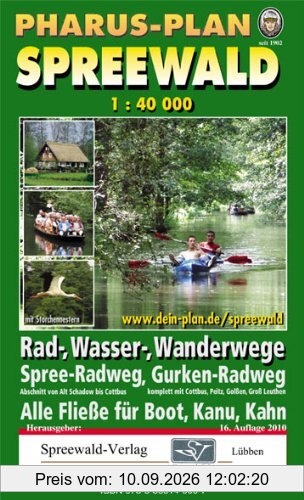 Pharus-Plan Spreewald 1:40.000: Rad-, Wasser-, Wanderwege. Spree-Radweg, Gurken-Radweg. Alle Fließe für Boot, Kanu, Kahn