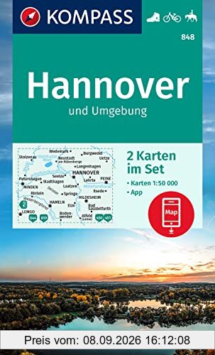 KOMPASS Wanderkarte 848 Hannover und Umgebung 1:50000 (2 Karten im Set): Karte in der KOMPASS-App offline nutzen, markierte Wanderwege, Fahrradfahren (KOMPASS-Wanderkarten, Band 848)