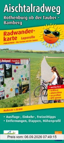 Radwanderkarte Aischtalradweg, Rothenburg ob der Tauber - Bamberg: