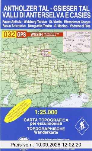 Antholzertal, Gsiesertal: Wanderkarte Tabacco 032. 1:25000 (Cartes Topograh)