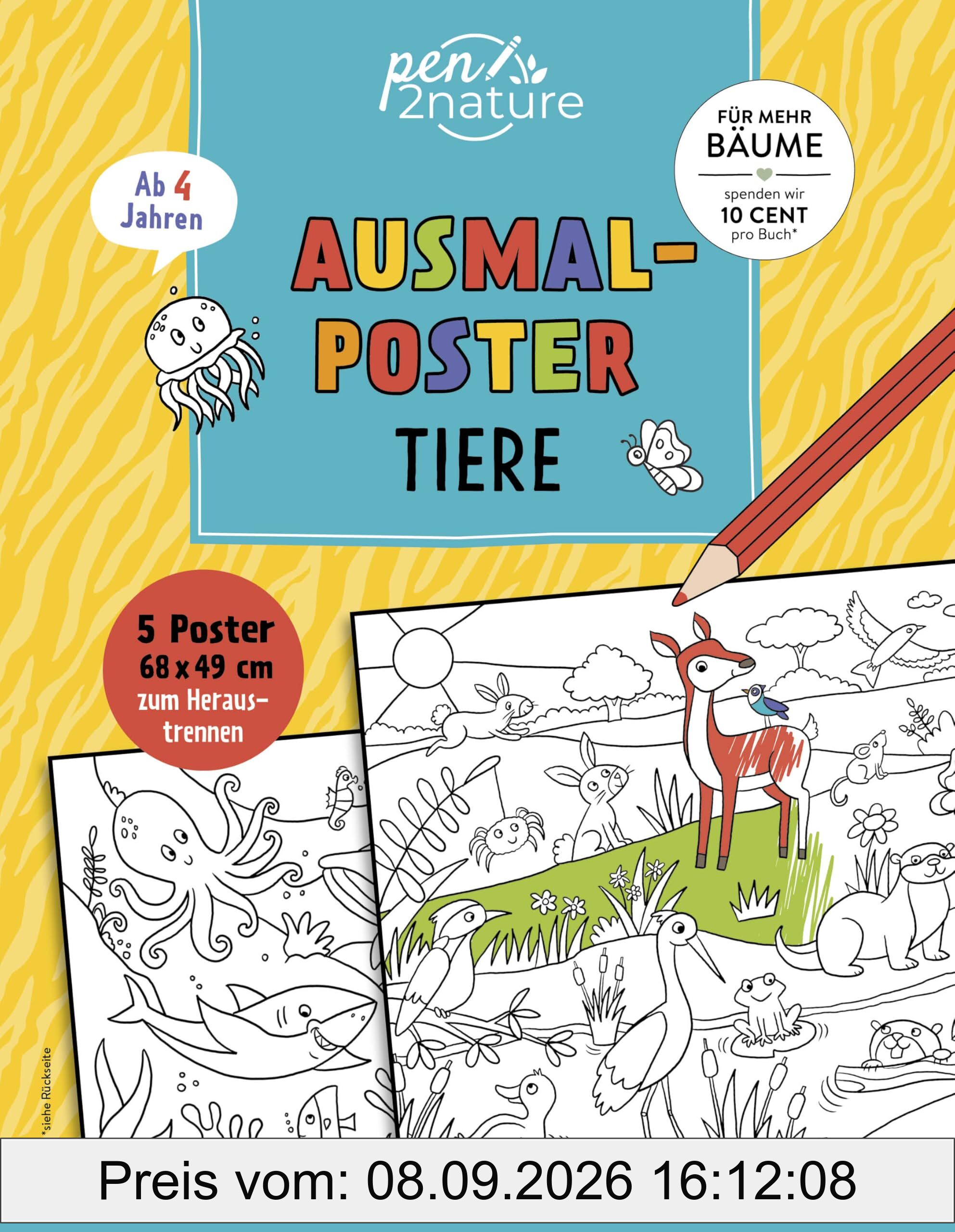Ausmalposter Tiere: 5 wimmelige XXL-Poster im Format 68 x 49 cm, mit Perforierung zum leichten Heraustrennen. Große Ausmalflächen ideal für Kinder ab 4 Jahren.