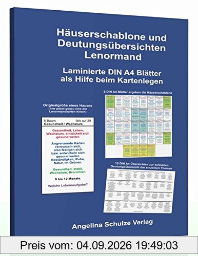 Häuserschablone und Deutungsübersichten Lenormand: Laminierte DIN A4 Blätter als Hilfe beim Kartenlegen