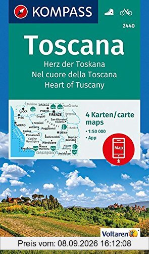 Toscana, Herz der Toskana, Nel cuore della Toscana, Heart of Tuscany: 4 Wanderkarten 1:50000 im Set inklusive Karte zur offline Verwendung in der ... (KOMPASS-Wanderkarten, Band 2440)