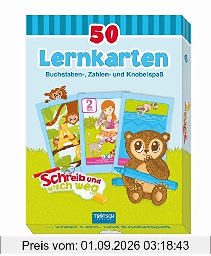 50 Lernkarten: Buchstaben, Zahlen- und Knobelspaß: Schreib- und wisch weg