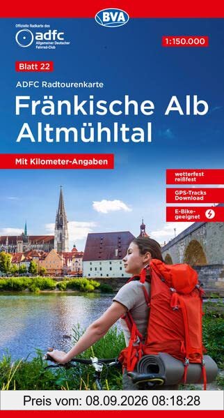 ADFC-Radtourenkarte 22 Fränkische Alb Altmühltal 1:150.000, reiß- und wetterfest, GPS-Tracks Download (ADFC-Radtourenkarte 1:150000)