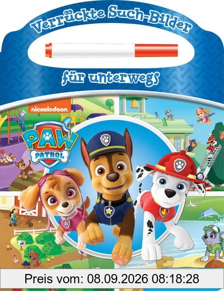 PAW Patrol - Verrückte Such-Bilder für unterwegs - Wimmelbuch - Pappbilderbuch mit Stift und abwischbaren Seiten