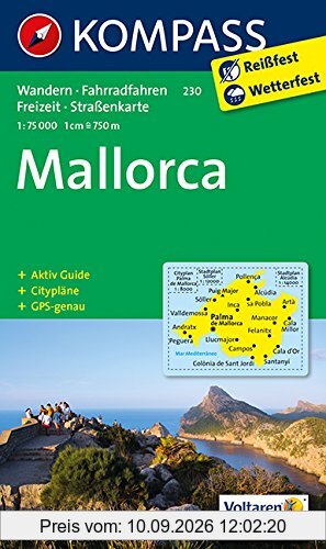 Mallorca: Wander-, Rad-, Freizeit- und Straßenkarte mit Aktiv Guide und Stadtplan Palma de Mallorca 1:8500. GPS genau. 1:75000