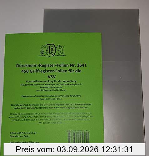 450 Dürckheim-Griffregister-Folien für die VSV-Bayern: 450 transparente Trägerfolien zum Einheften der Dürckheim-Griffregister in die VSV