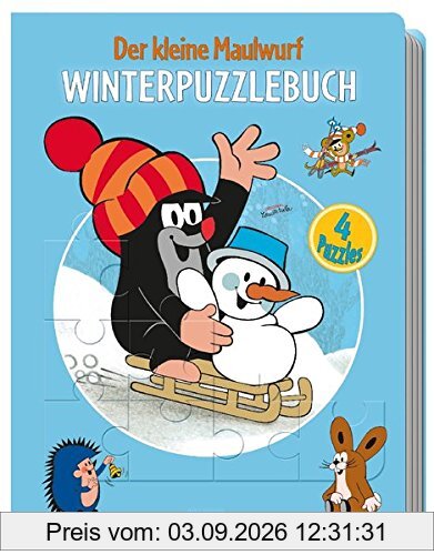 Winter-Puzzlebuch Der kleine Maulwurf: 4 Puzzle, 24-teilig