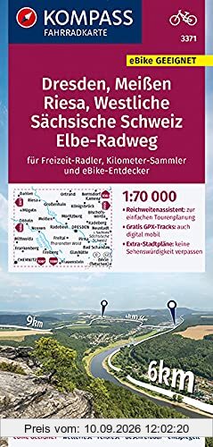 KOMPASS Fahrradkarte Dresden, Meißen, Westliche Sächsische Schweiz 3371: Fahrradkarte. GPS-genau. 1:70000 (KOMPASS-Fahrradkarten Deutschland, Band 3371)