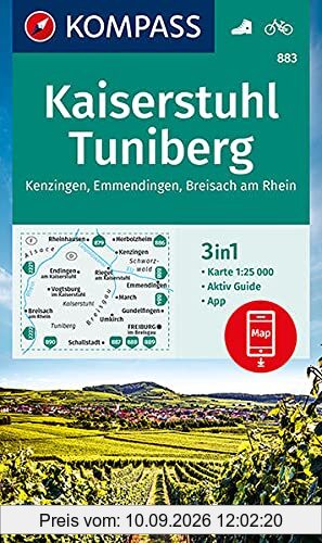 KOMPASS Wanderkarte Kaiserstuhl, Tuniberg, Kenzingen, Emmendingen, Breisach am Rhein: 3in1 Wanderkarte 1:25000 mit Aktiv Guide inklusive Karte zur ... (KOMPASS-Wanderkarten, Band 883)