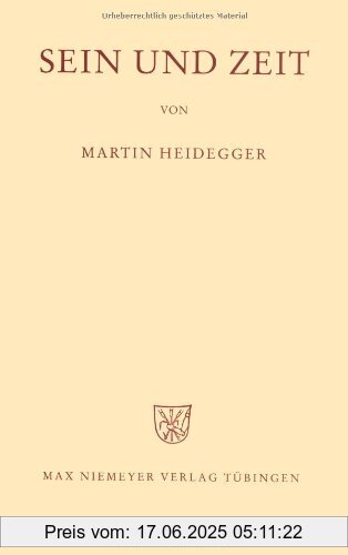 Binding : Gebundene Ausgabe, Edition : 19. A., Label : Niemeyer, Tübingen, Publisher : Niemeyer, Tübingen, medium : Gebundene Ausgabe, numberOfPages : 445, publicationDate : 2006-09-01, authors : Martin Heidegger, languages : german, ISBN : 3484701536