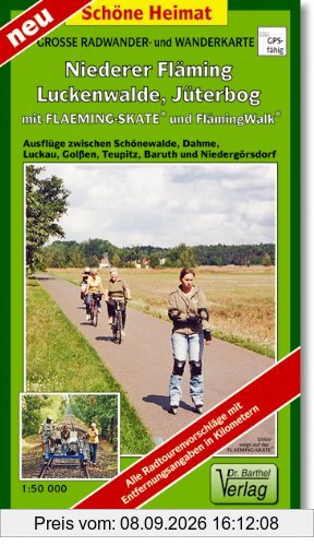 Große Radwander- und Wanderkarte Niederer Fläming, Luckenwalde, Jüterbog, mit Flaeming-Skate® und FlämingWalk®: Ausflüge zwischen Schönewalde, Dahme, ... Teupitz, Baruth und Niedergörsdorf. 1:50000