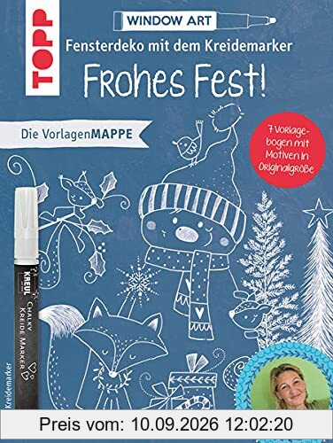 Vorlagenmappe Fensterdeko mit dem Kreidemarker - Frohes Fest! inkl. Original Kreidemarker von Kreul: 7 Vorlagebogen mit Motiven in Originalgröße plus sämtliche Motive als Download