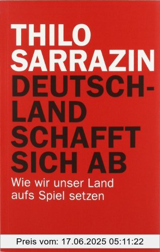 Binding : Broschiert, Edition : 2, Label : Deutsche Verlags-Anstalt, Publisher : Deutsche Verlags-Anstalt, medium : Broschiert, numberOfPages : 512, publicationDate : 2012-01-09, authors : Thilo Sarrazin, languages : german, ISBN : 3421045453