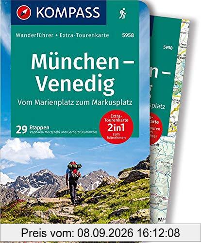 KOMPASS Wanderführer München, Venedig, Vom Marienplatz zum Markusplatz: Wanderführer mit Extra-Tourenkarte 1:190.000, 29 Etappen, GPX-Daten zum Download.