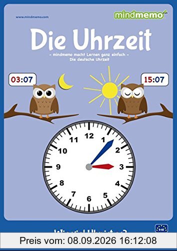 mindmemo Lernfolder - Die Uhrzeit - Grundschule - Zusammenfassung: genial-einfache Lernhilfe - PremiumEdition (foliert) - Din A4 6-seiter + selbstklebender Abhefter