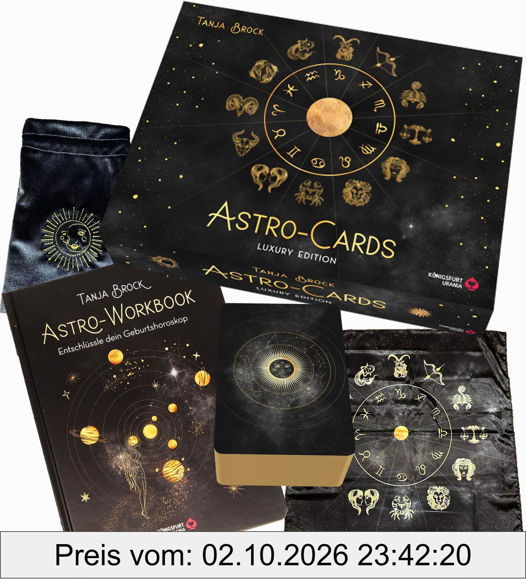 Astro-Cards - Luxury Edition: großformatige Box mit Goldprägung, 43 Karten mit Goldprägung und Goldschnitt, Samtbeutel mit Zugband, ein …