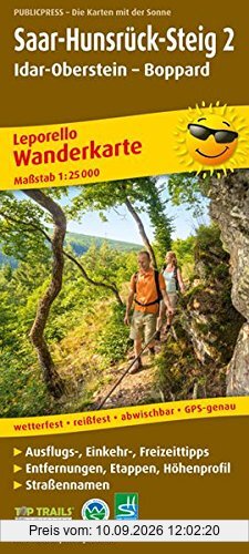Saar-Hunsrück-Steig 2, Idar-Oberstein - Boppard: Leporello Wanderkarte mit Ausflugs-, Einkehr- und Freizeittipps, Entfernungen, Etappen und ... reißfest, abwischbar, GPS-genau. 1:25000