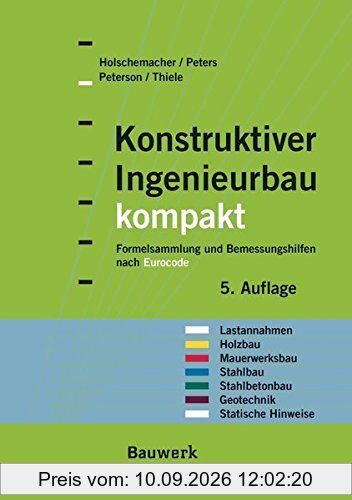 Konstruktiver Ingenieurbau kompakt: Formelsammlung und Bemessungshilfen nach Eurocode für die Bereiche: Lastannahmen, Holzbau, Mauerwerksbau, ... Geotechnik, Statische Hinweise (Bauwerk)