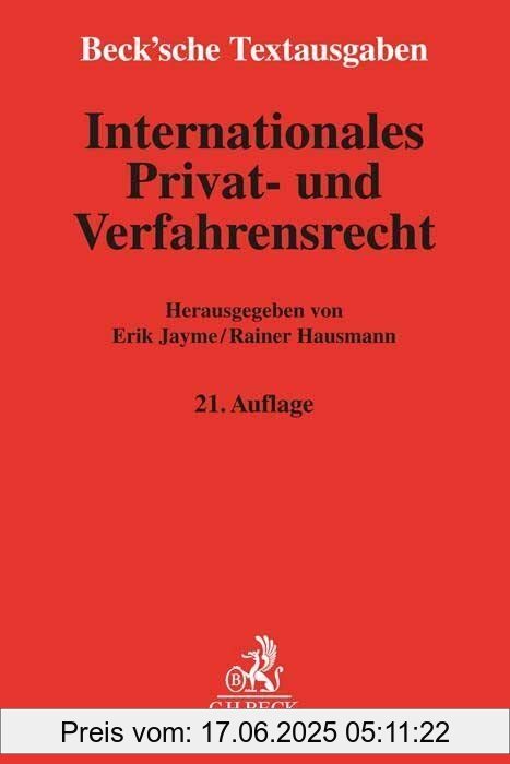 Binding : Taschenbuch, Edition : 21., neubearbeitete und erweiterte, Label : C.H.Beck, Publisher : C.H.Beck, medium : Taschenbuch, numberOfPages : 1586, publicationDate : 2022-08-23, publishers : Erik Jayme, Rainer Hausmann, ISBN : 3406794319