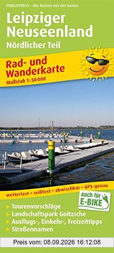 Leipziger Neuseenland Nördlicher Teil: Rad- und Wanderkarte mit Landschaftspark Goitzsche, Ausflugszielen, Einkehr- & Freizeittipps, Straßennamen. 1:50000 (Rad- und Wanderkarte/RuWK)