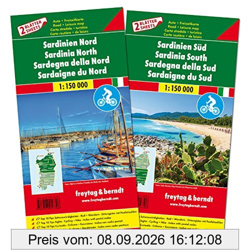 Freytag Berndt Autokarten, Sardinien Nord und Süd, Set, Top 10 Tips - Maßstab 1:150.000 (freytag & berndt Auto + Freizeitkarten)