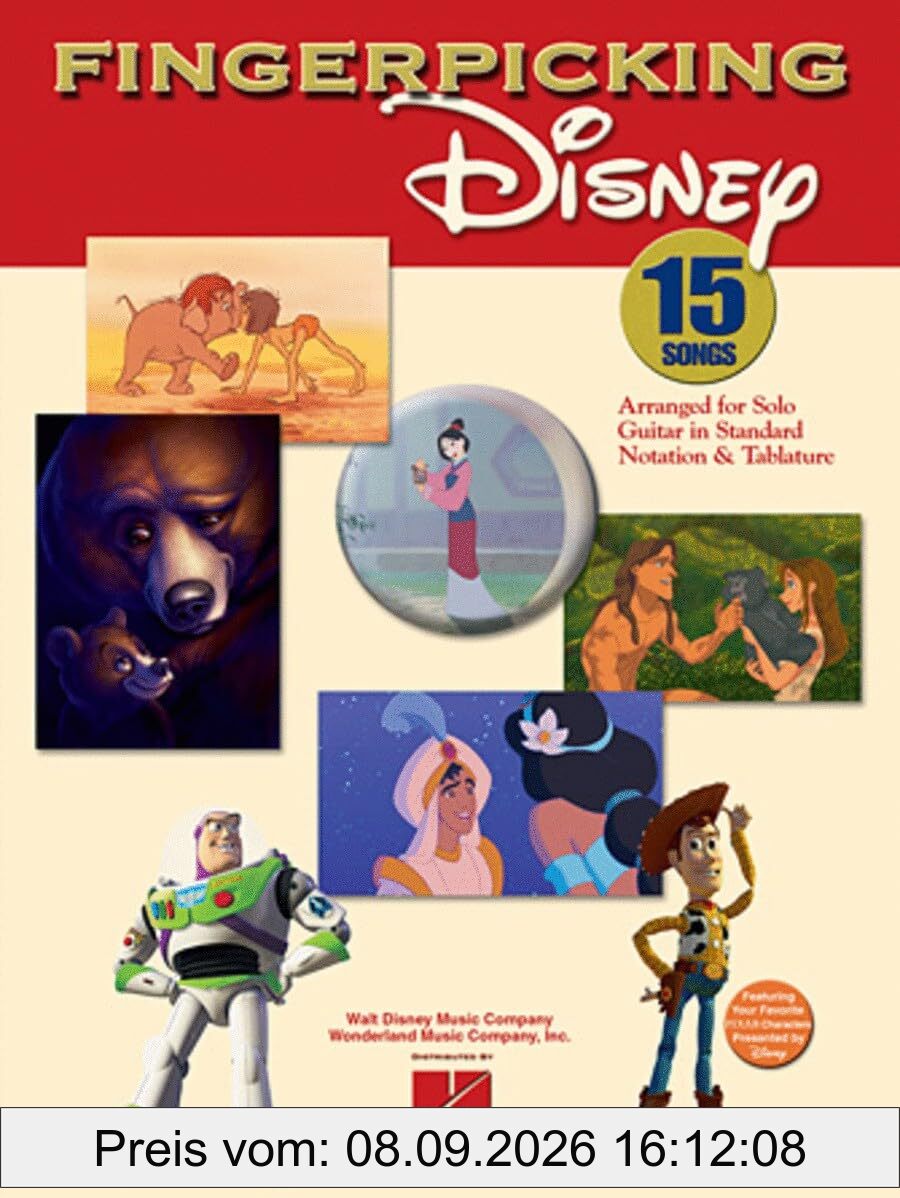 Fingerpicking Disney - 15 Songs | Solo-Gitarren-Songbook | Fingerstyle-Gitarrennoten für Fortgeschrittene mit TAB | Notenbuch mit Melodie- und ... Guitar in Standard Notation and Tablature