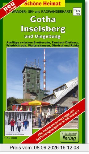 Wander-, Ski- und Radwanderkarte Gotha, Inselsberg und Umgebung: Ausflüge zwischen Brotterode, Tambach-Dietharz, Friedrichroda, Waltershausen, Ohrdruf und Ruhla. 1:35000