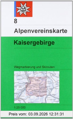 DAV Alpenvereinskarte 08 Kaisergebirge 1 : 25 000 mit Wegmarkierungen und Skirouten: Topographische Karte