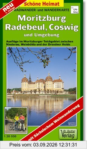 Radwander- und Wanderkarte Moritzburg, Radebeul, Coswig und Umgebung: Ausflüge im Moritzburger Teichgebiet zwischen Niederau, Weinböhla und der ... Weinwanderweg und mit Sächsischer Weinstraße.