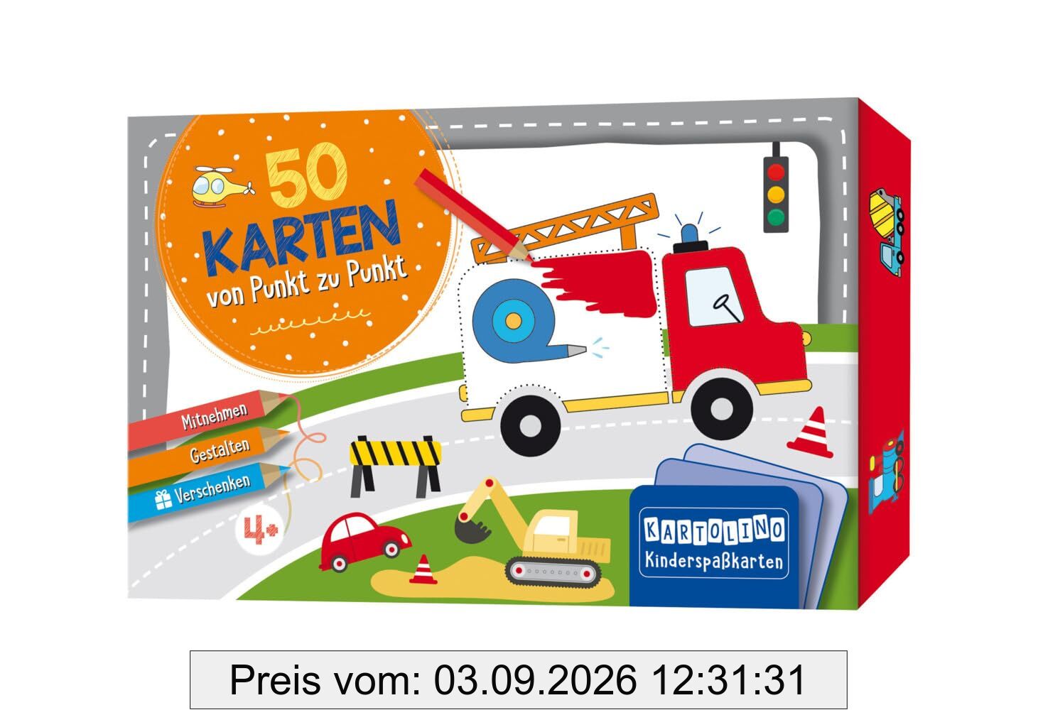 50 Karten von Punkt zu Punkt - Fahrzeuge: Mitnehmen, gestalten, verschenken (KARTOLINO Kinderspaßkarten)