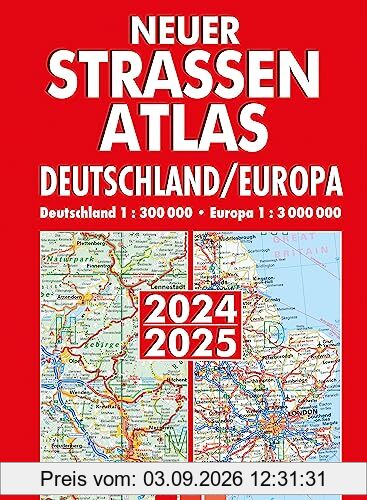 Neuer Straßenatlas Deutschland/Europa 2024/2025: Deutschland 1:300.000 | Europa 1:3.000.000 | Praktisch mit Spiralbindung