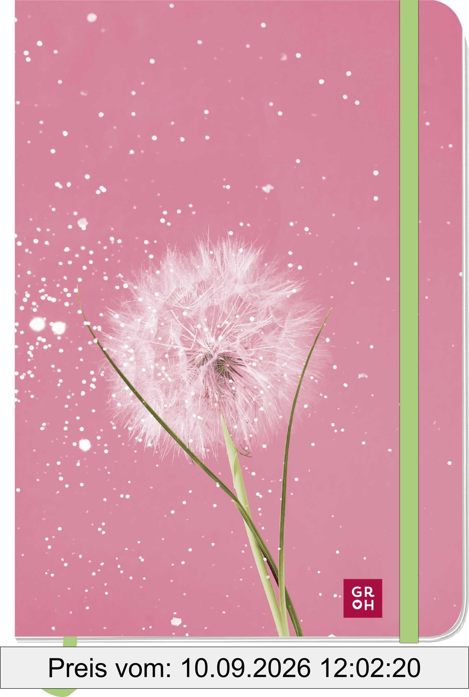 Notizbuch Wünsche Pusteblume: Softcover-Blankbook im DIN A5-Format mit 96 Seiten und Punkteraster | Einstecktasche, Gummiband, Lesebändchen, runde Ecken