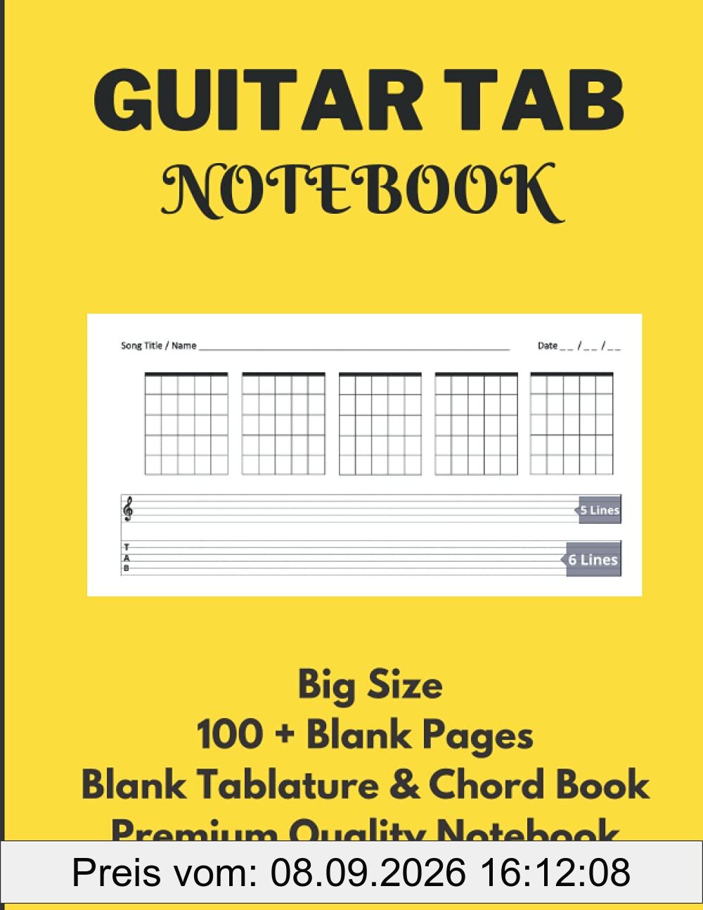 Guitar Tab Notebook: Blank Tablature & Chord Book for Guitar Manuscript with Chord Boxes, 5 Line Staves & 6 Line Tabs on Big A4 Size 100 Premium High ... Standard Notebook for Guitarist & Songwriters