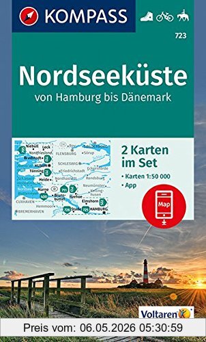 Kompass-Karten GmbH Nordseeküste Von Hamburg Bis Dänemark, 2 Wanderkarten 1, 50000 Im Set Inklusive Karte Zur Offline Verwendung In Der Kompass-App. Fahrradfahren.