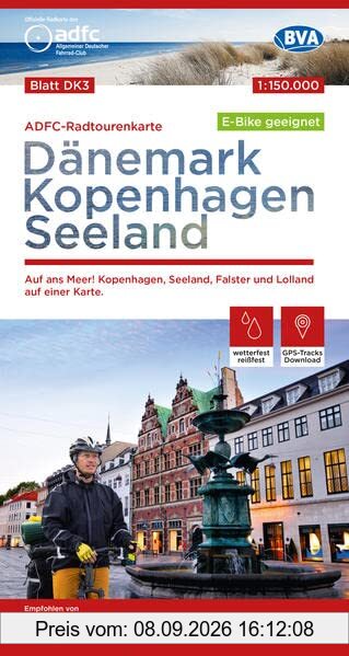 ADFC-Radtourenkarte DK3 Dänemark/Kopenhagen/Seeland 1:150.000, reiß- und wetterfest, E-Bike geeignet, mit GPS-Tracks Download, mit Bett+Bike Symbolen, ... einer Karte. (ADFC-Radtourenkarte 1:150.000)